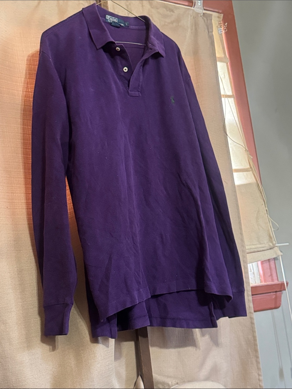 Ralph Lauren Purple V-Neck Long-Sleeve Polo Shirt